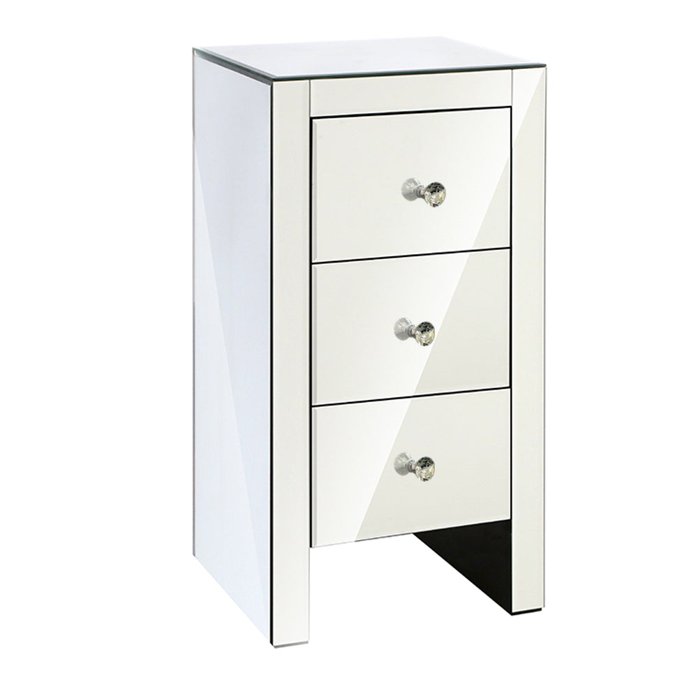 Mirrored Bedside table Drawers Furniture Mirror Glass Quenn Silver