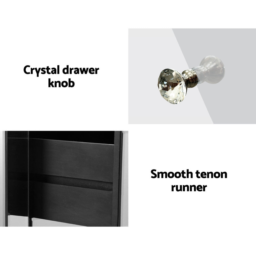 Mirrored Bedside table Drawers Furniture Mirror Glass Quenn Silver