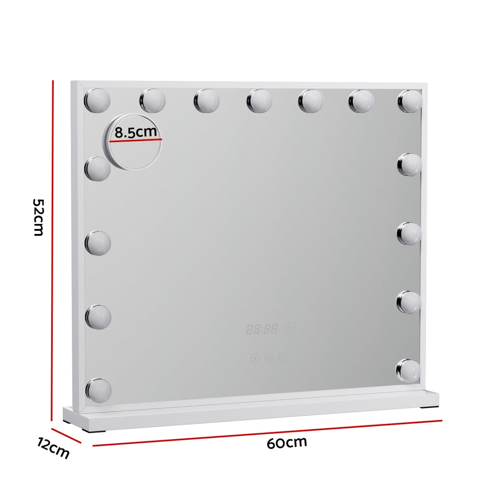 Makeup Mirror 60x52cm Hollywood Vanity with LED Light Tabletop White