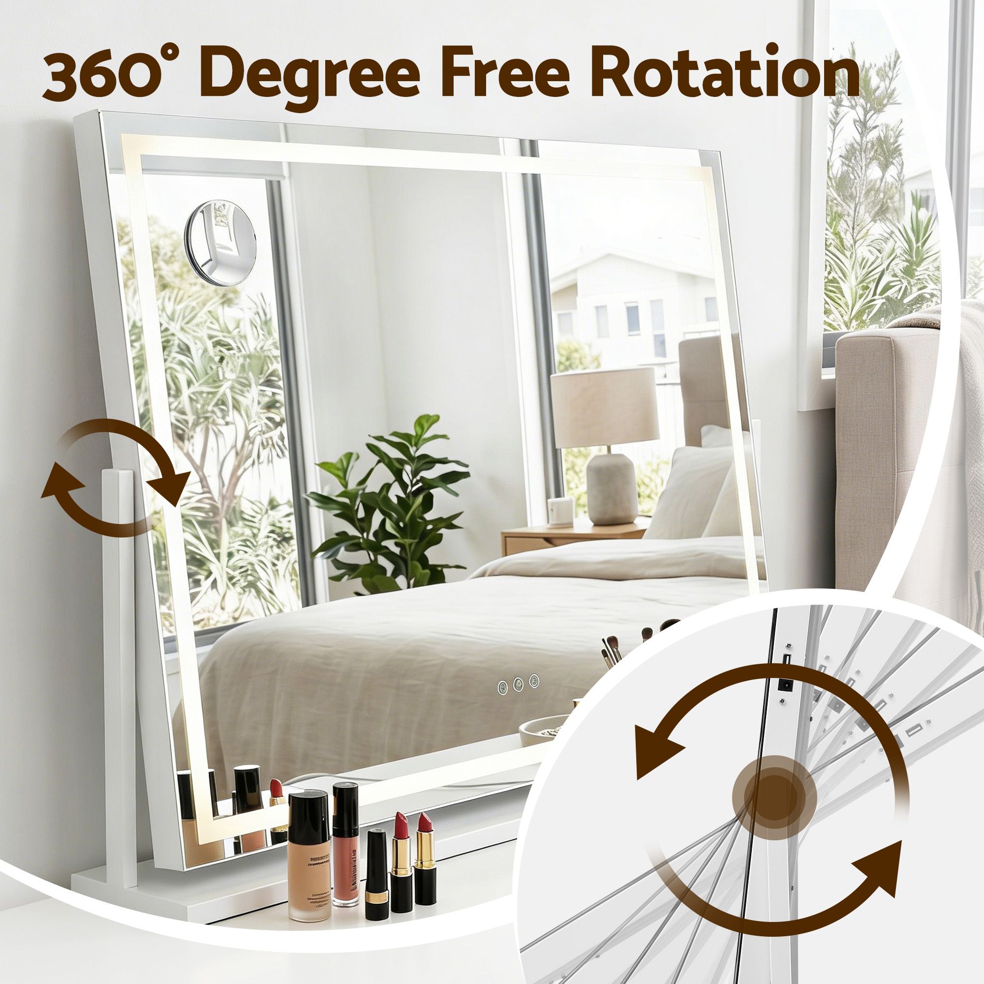 100x70cm Makeup Mirror 360 degree Rotatable Vanity Mirror 10x magnifing
