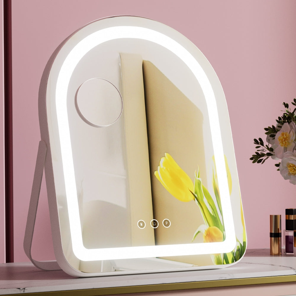 Makeup Mirror 35x45cm Dressing Vanity LED Stripe Light with 5x Magnification Rotation White Arch