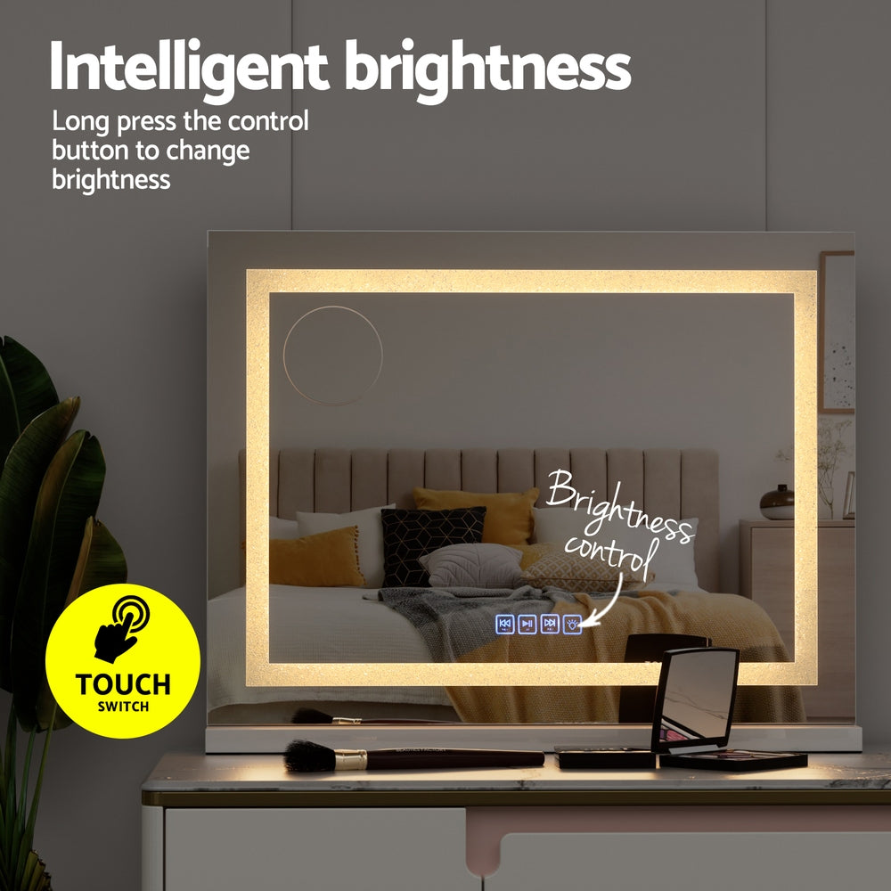 Bluetooth Makeup Mirror 58x46cm Hollywood Vanity with LED Light Crystal