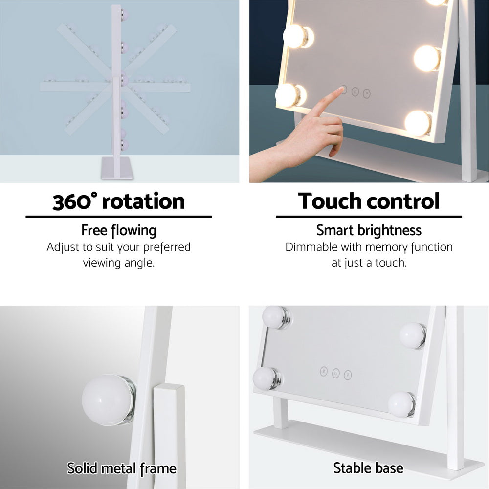 Makeup Mirror Hollywood Vanity with LED Light Rotation Tabletop White