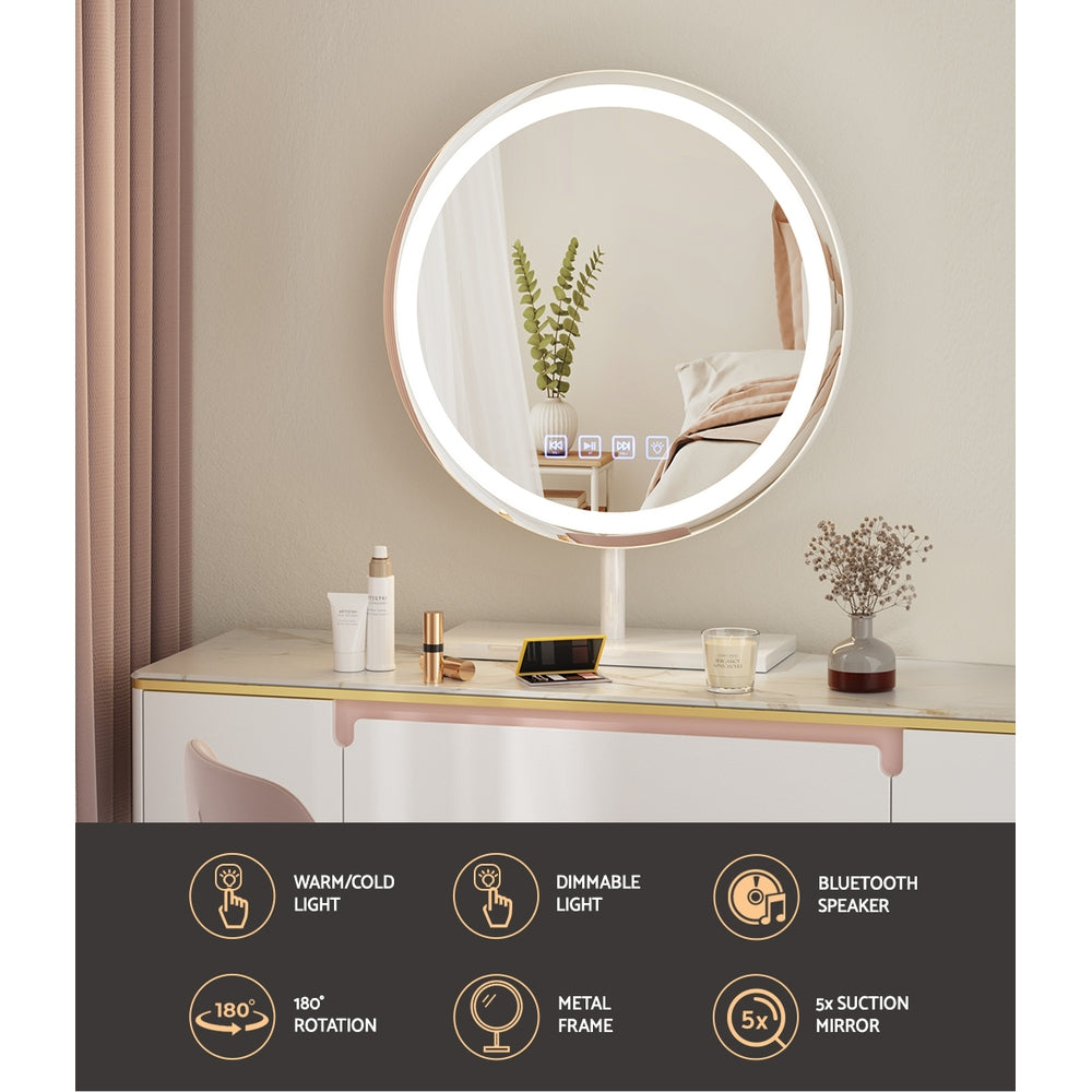 Makeup Mirror 40x40cm Hollywood Vanity with LED Light Tabletop Round
