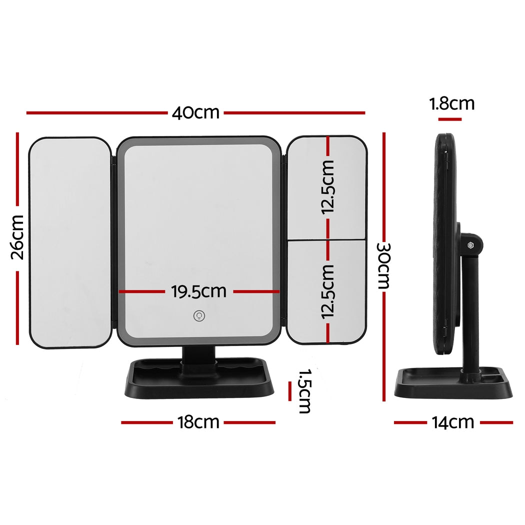 LED Makeup Mirror Tri-fold Lighted Vanity Mirrors 1X2X3X Magnifications