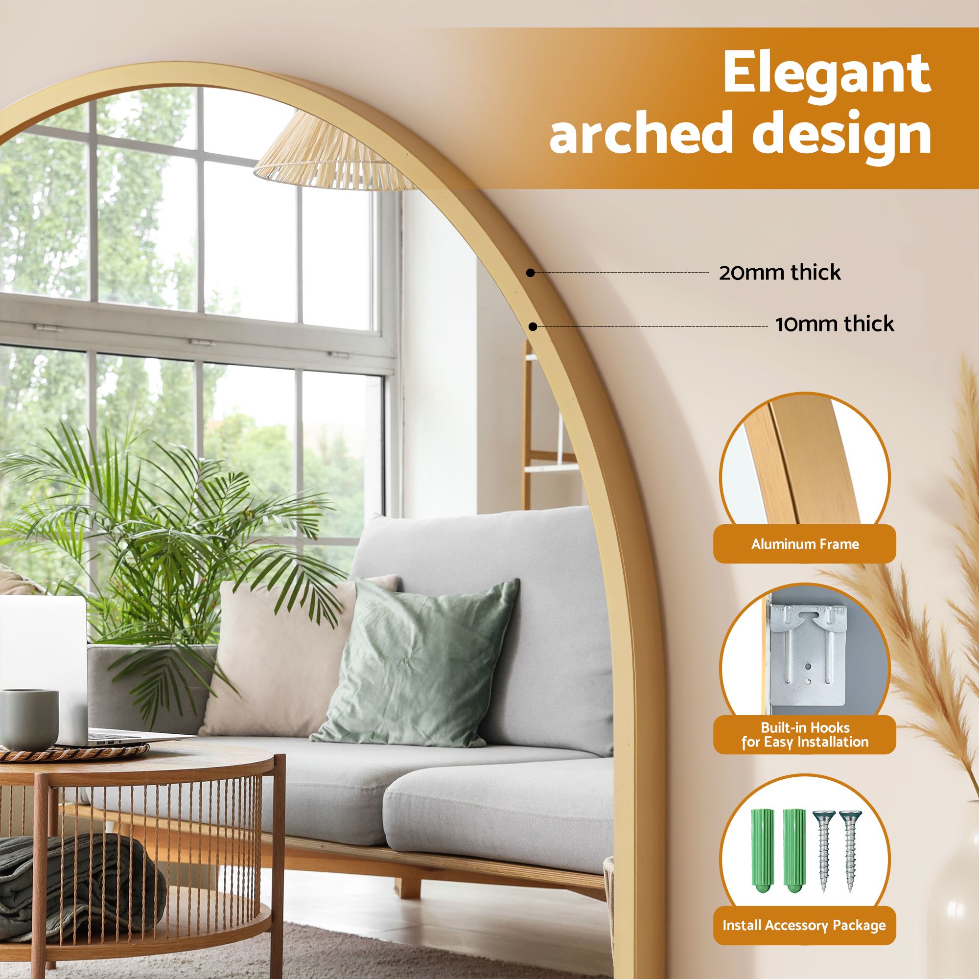 Arch Wall Mirror, Decorative Gold Frame Mirrors, 61x41cm Bathroom Vanity Mirror, Slim Frame for Living Room Entryway Bedroom Decor