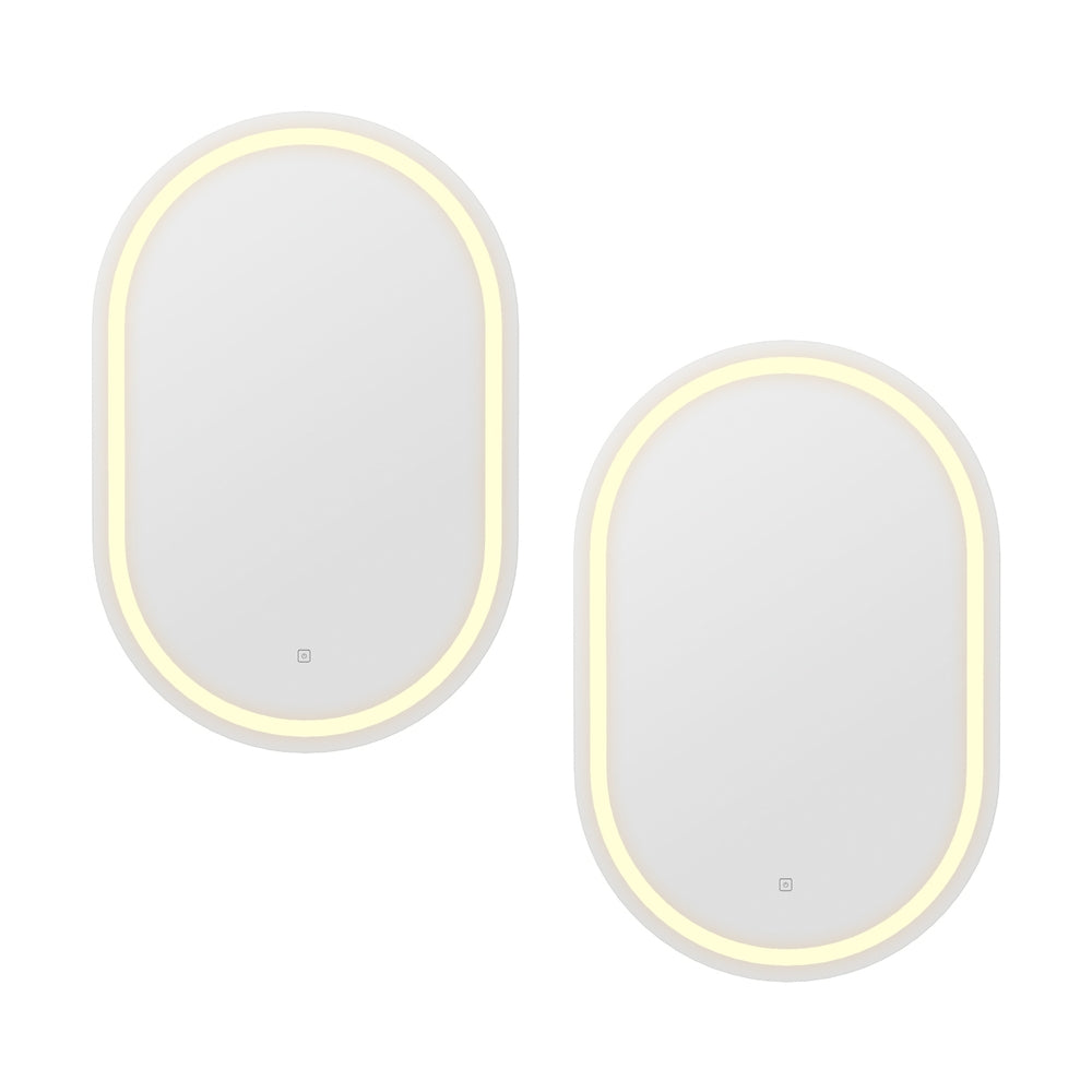 2 LED Wall Mirror With Light 50X75CM Bathroom Decor Oval Mirrors Vanity