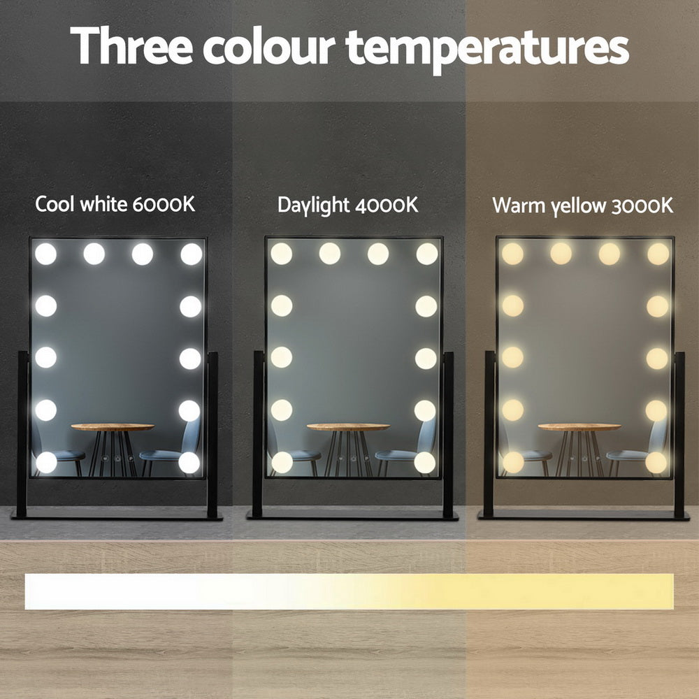 Makeup Mirror 30x48cm Hollywood Vanity with LED Light Rotation Tabletop
