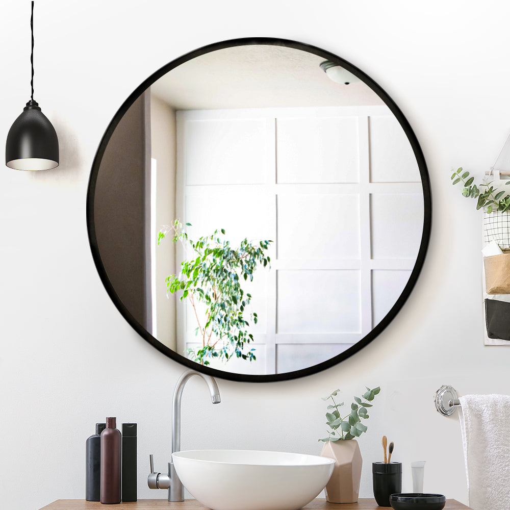 Wall Mirror Makeup 90cm Home Decor Framed Mirrors Bathroom Round Black