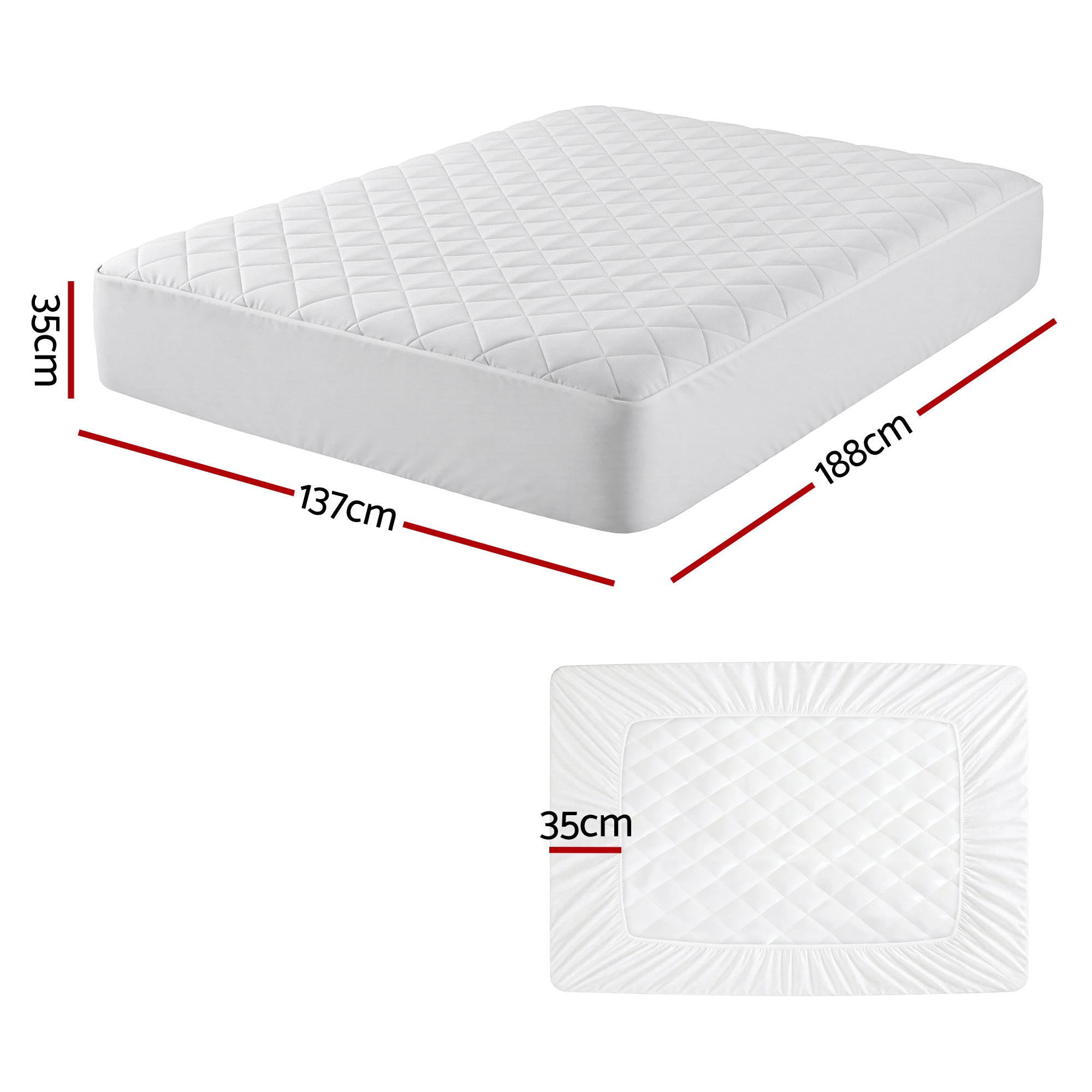 Waterproof Mattress Protector 100% Cotton Quilted Fitted Cover Double
