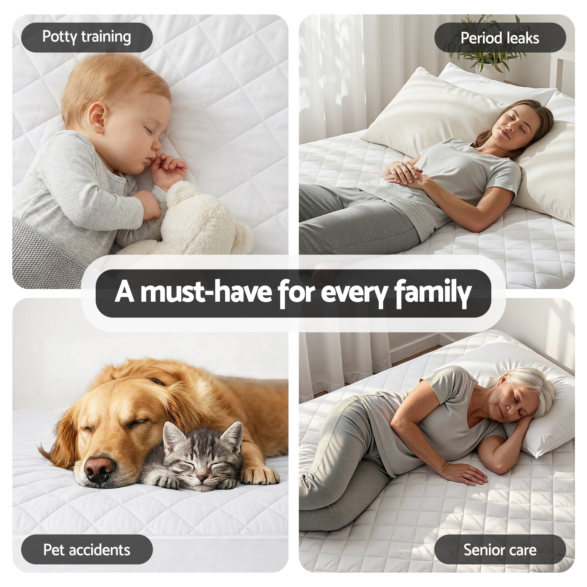 Waterproof Mattress Protector 100% Cotton Quilted Fitted Cover Queen