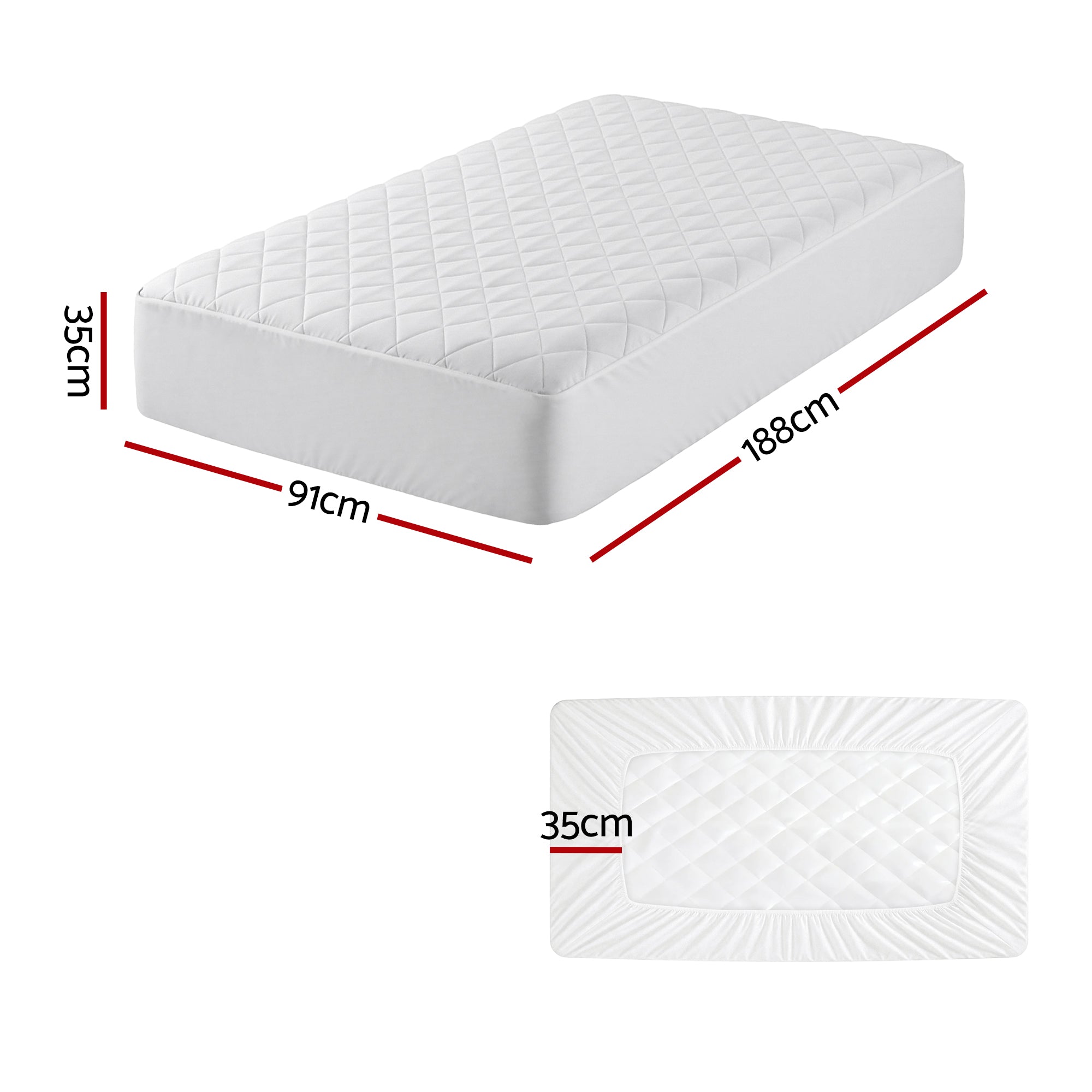 Waterproof Mattress Protector 100% Cotton Quilted Fitted Cover Single