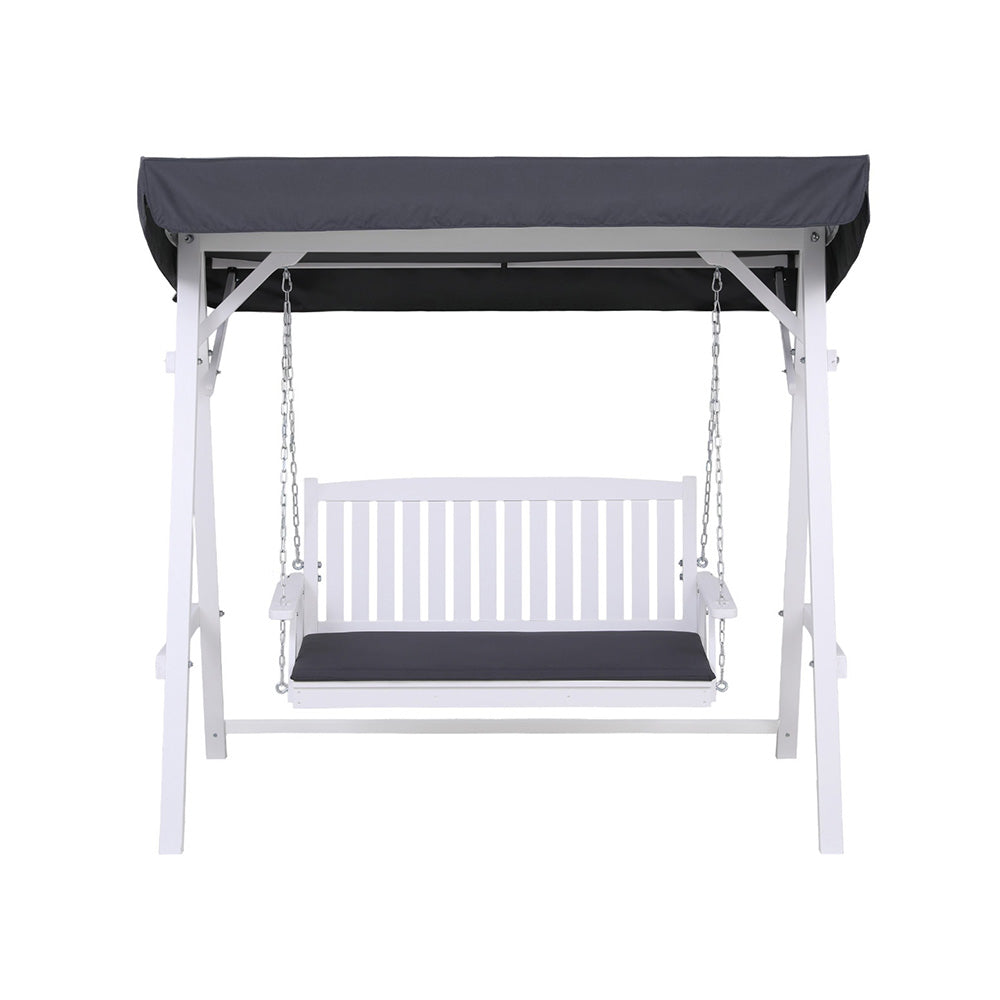 Outdoor Wooden Swing Chair Garden Bench Canopy Cushion 3 Seater White