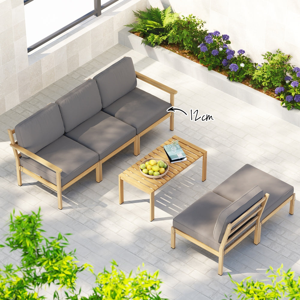 5-Seater Outdoor Sofa Set Wooden Lounge Setting 6PCS