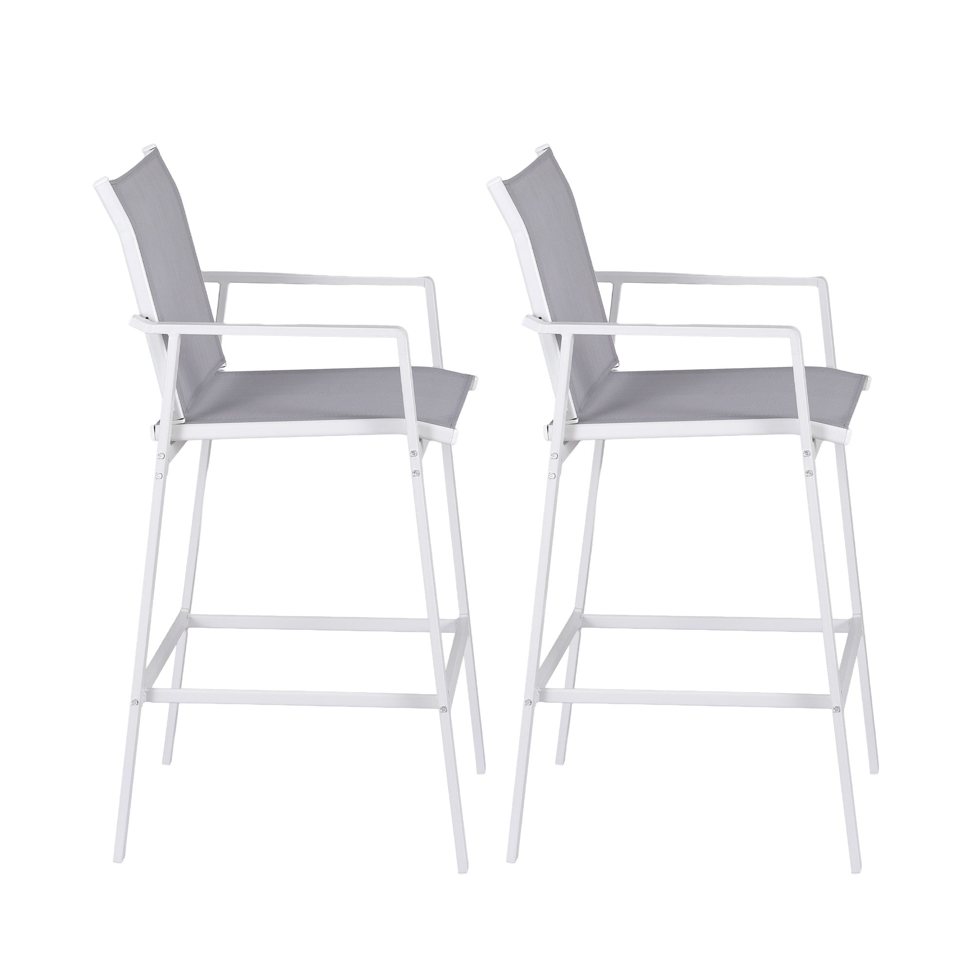2PC Outdoor Steel Bar Stools with Textilene Seats for Patio and Garden - White