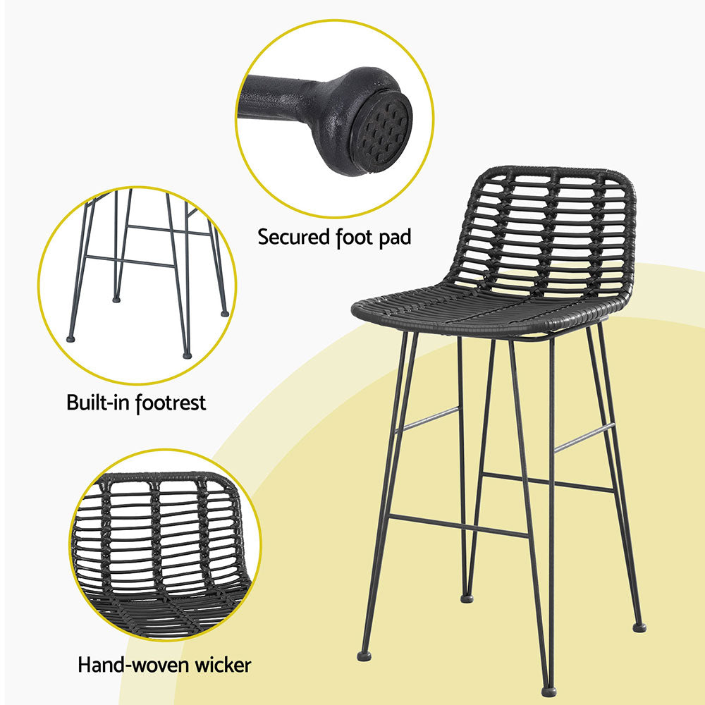 Outdoor Bar Set – Wicker Table & 2 Bar Stools, Black, Weather-Resistant