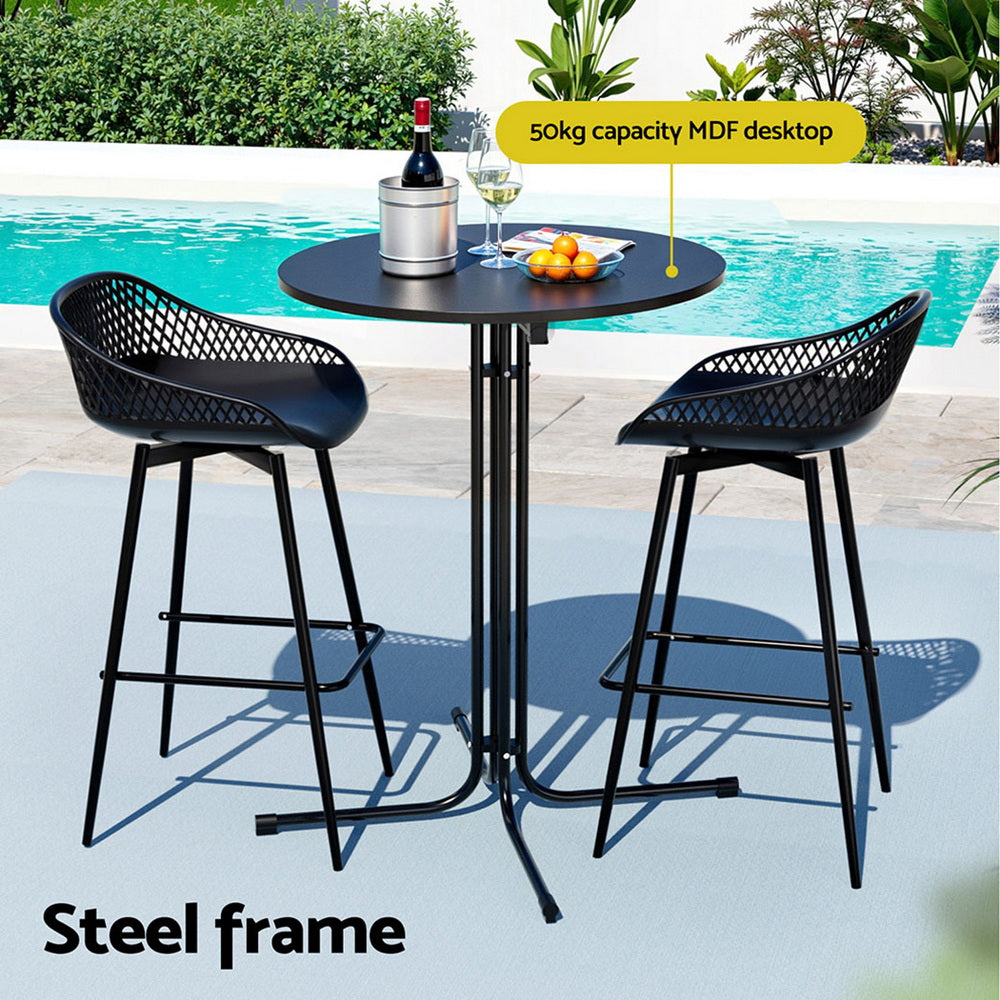 3PC Outdoor Bar Set Stools Dining Chairs Table Patio Furniture Bistro Set Black
