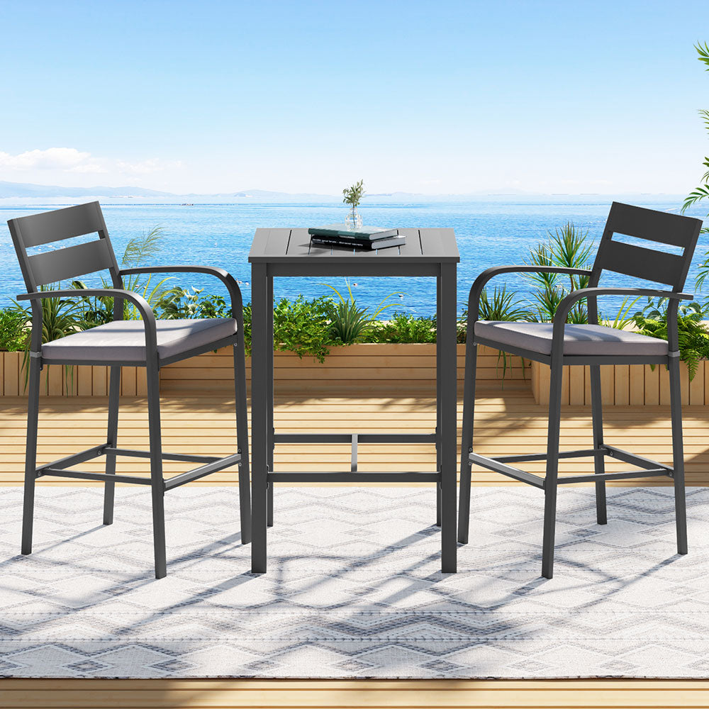 3Pcs Outdoor Bar Set Stools Dining Chairs Table Patio Aluminium Bistro Set Black
