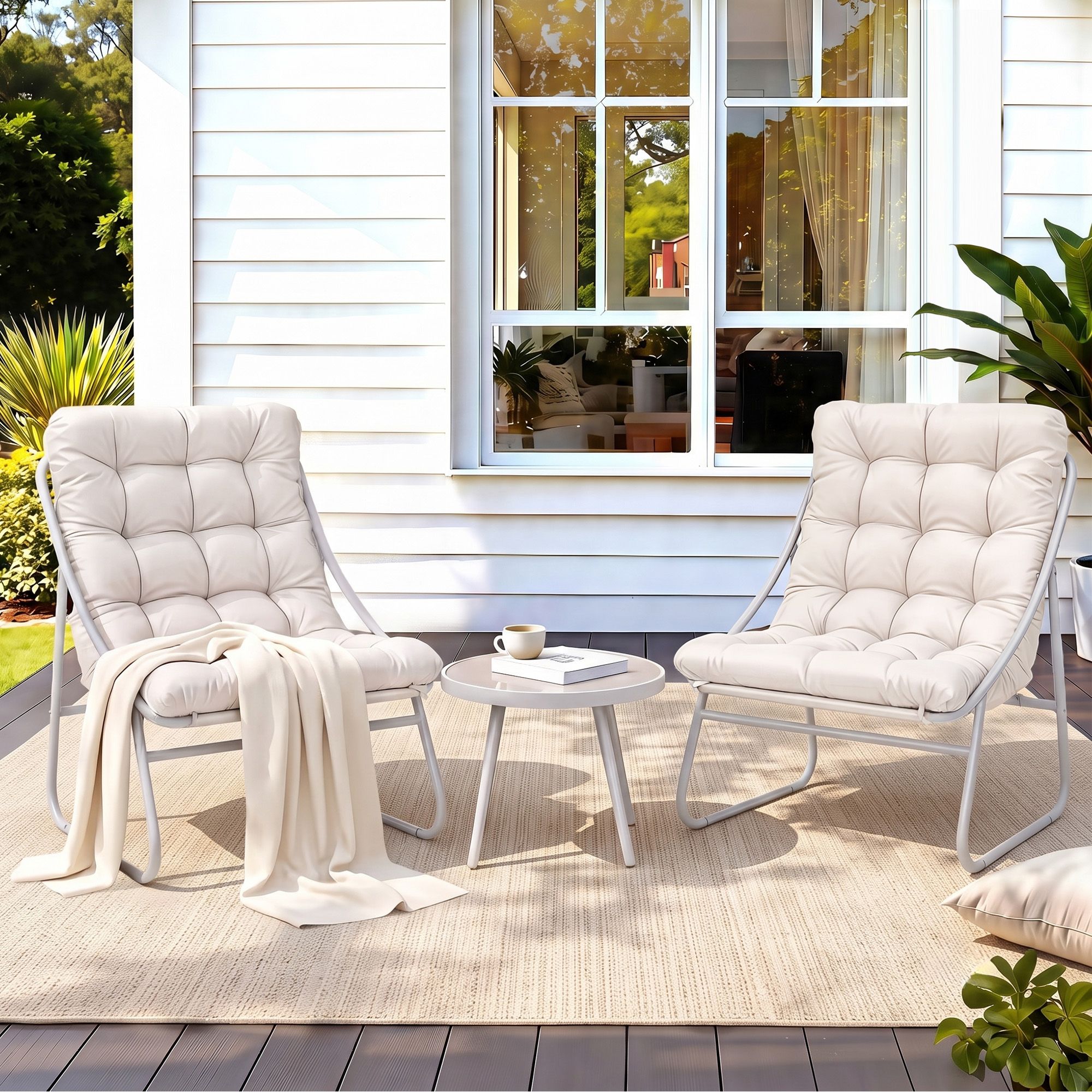 3PC Outdoor Steel Bistro Set with Table and Chairs - Khaki