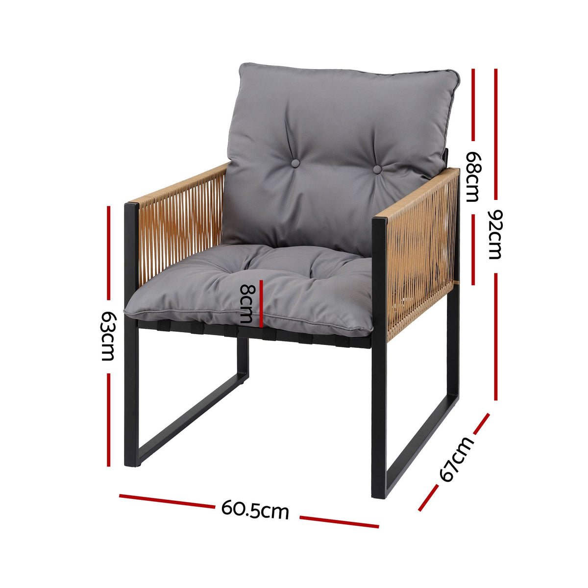 2PC Outdoor Dining Chairs with Cushions Wicker Patio Armchairs