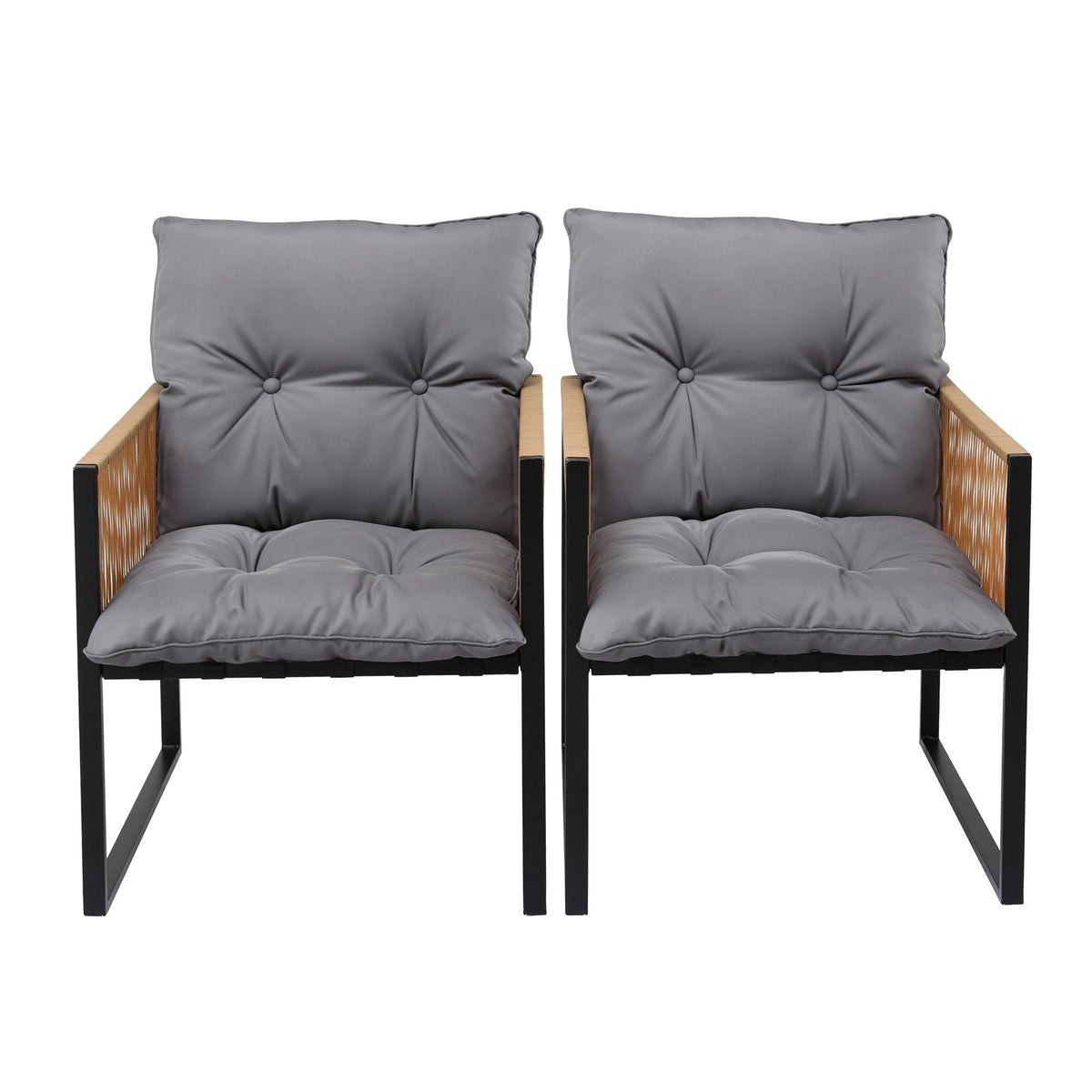 2PC Outdoor Dining Chairs with Cushions Wicker Patio Armchairs