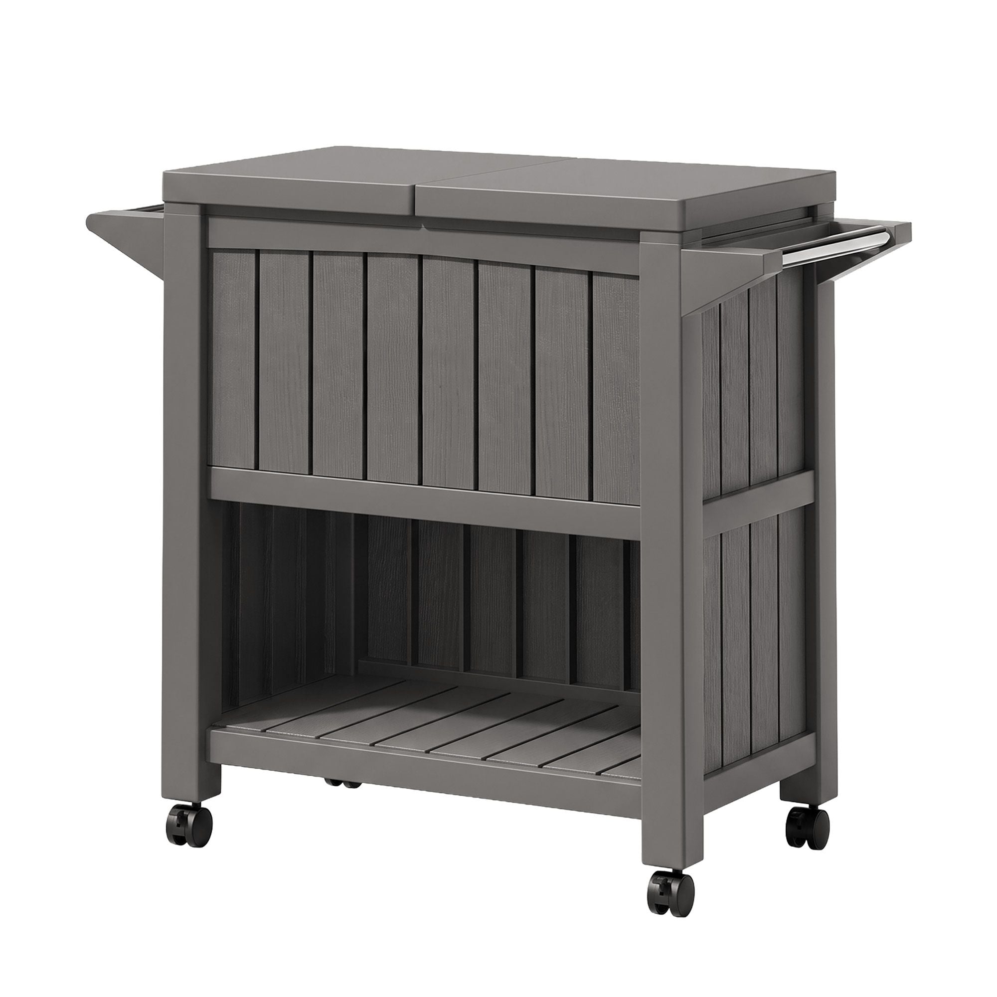 Outdoor 3-in-1 Serving Cart with 80L Ice Bucket Cooler and Rolling Storage Cabinet - Brown