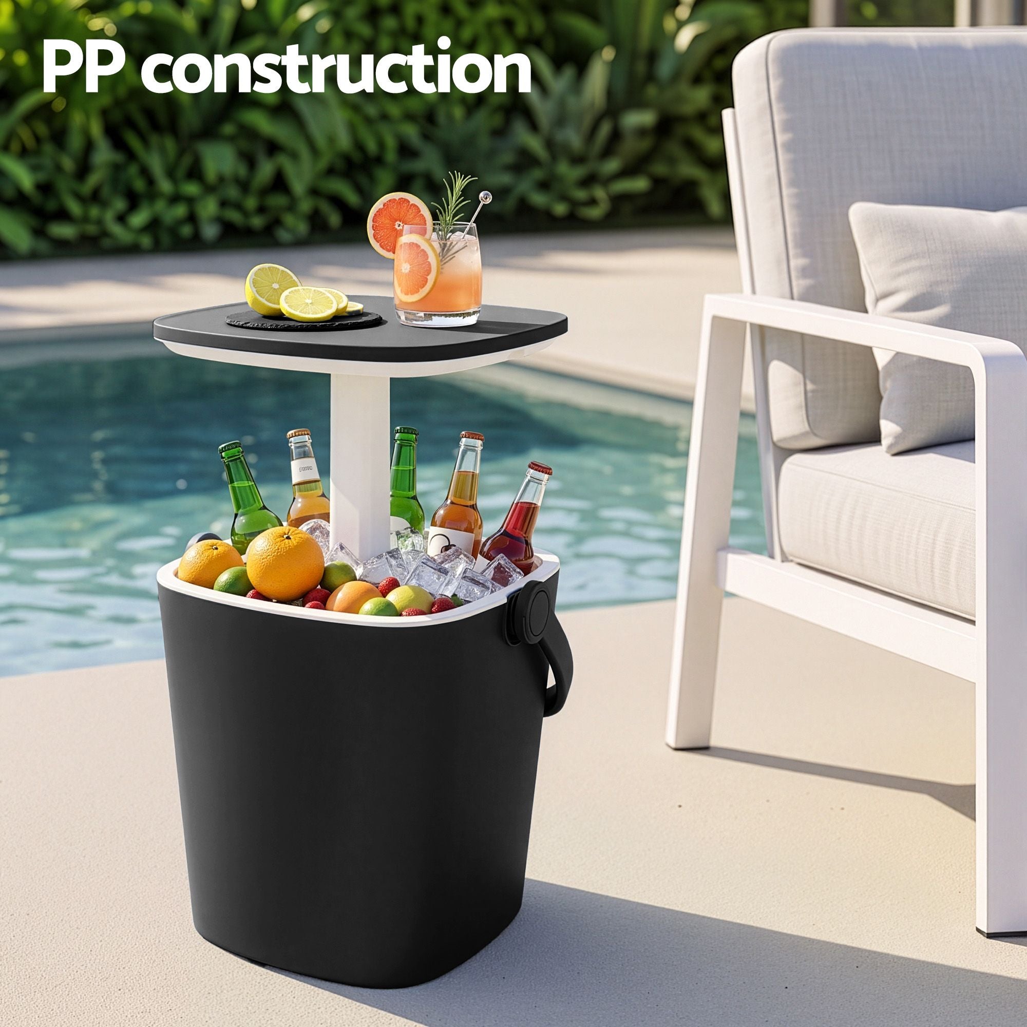 2-in-1 Portable Outdoor Bar Table with 15L Wine Cooler and Ice Bucket - Black