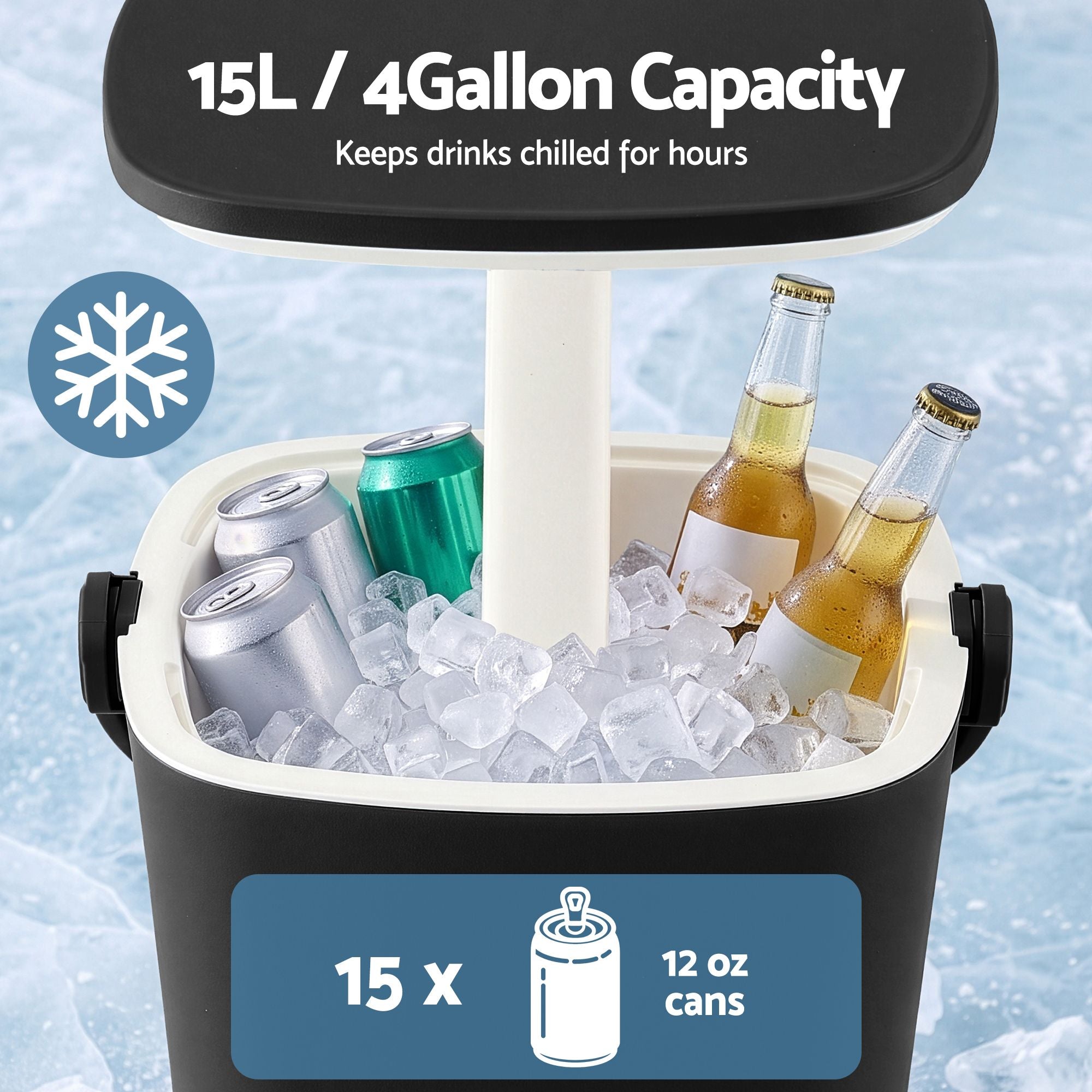 2-in-1 Portable Outdoor Bar Table with 15L Wine Cooler and Ice Bucket - Black