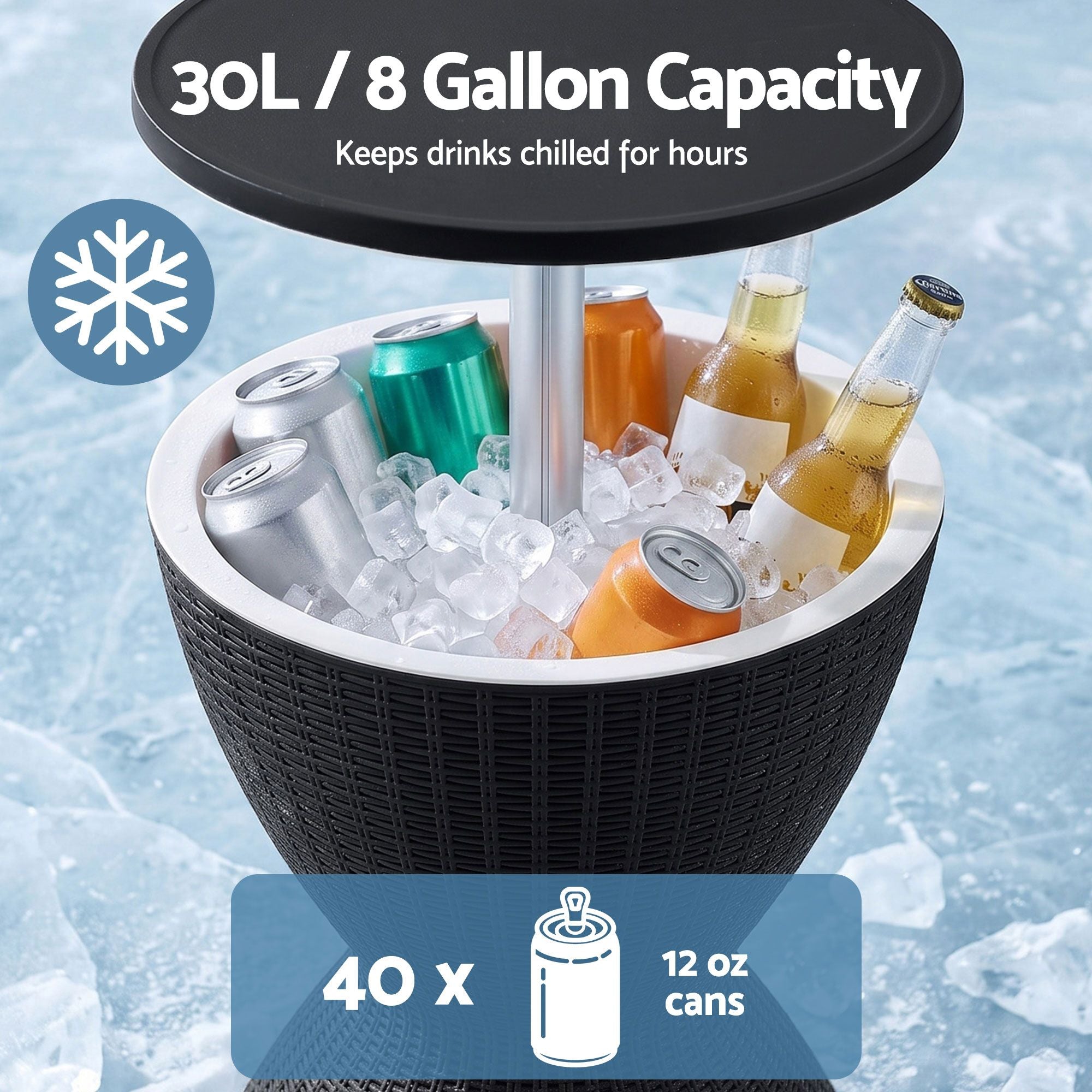 Portable Outdoor Bar Table with 30L Ice Bucket Cooler and Adjustable Top - Black