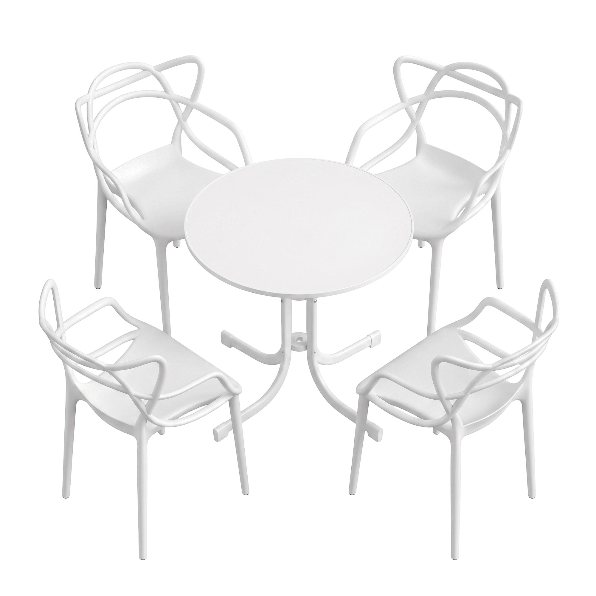 5PCS Outdoor Dining Set Table and Chairs Garden Patio Furniture Entwine White