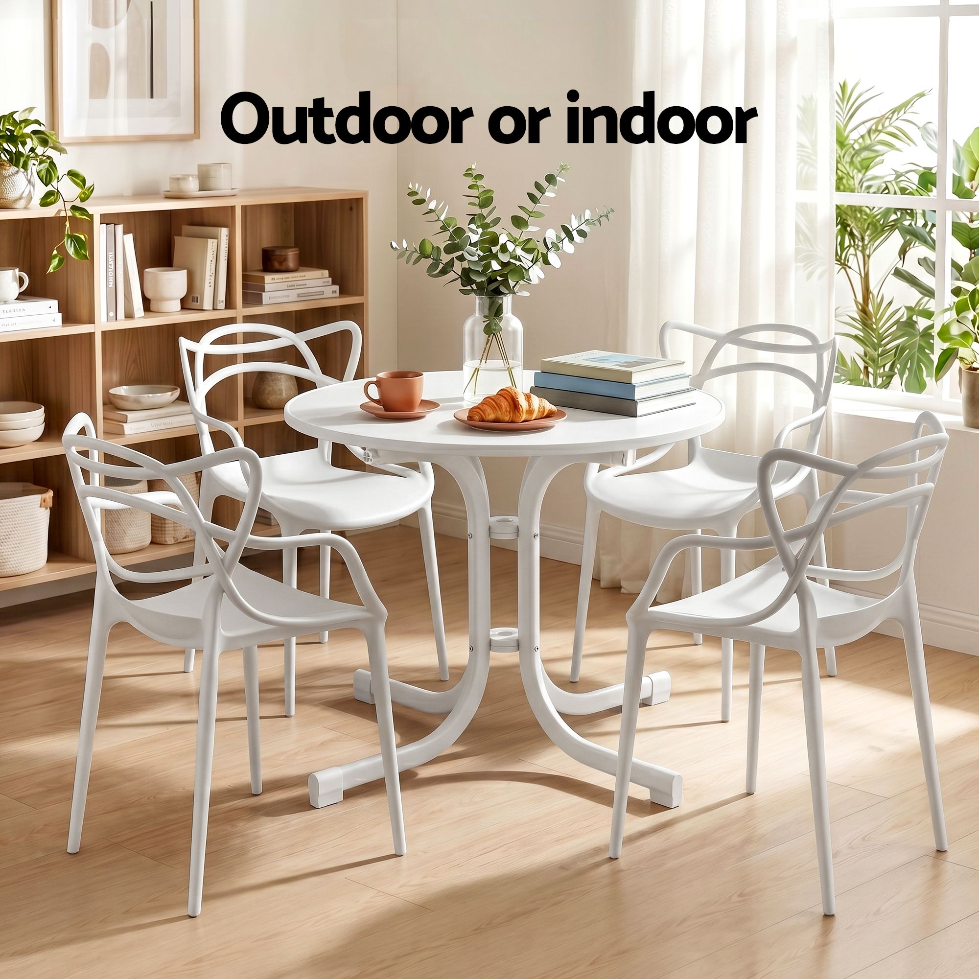 5PCS Outdoor Dining Set Table and Chairs Garden Patio Furniture Entwine White