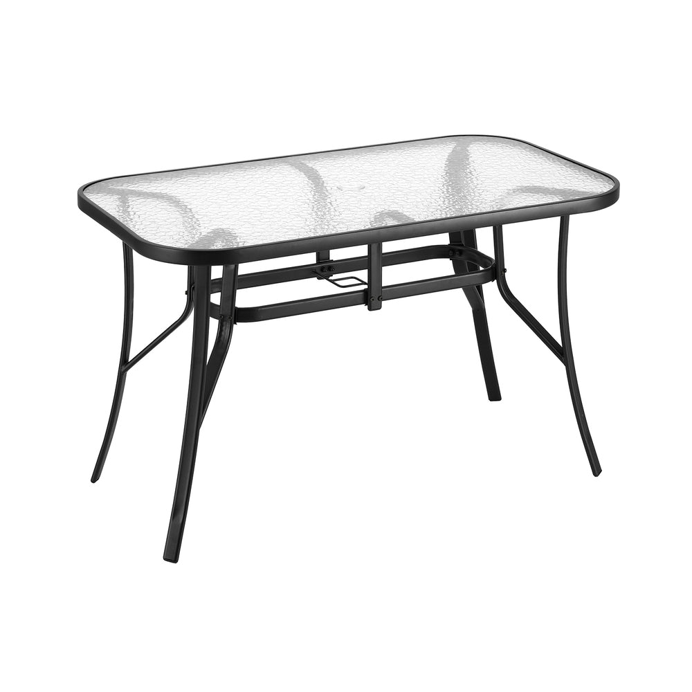 120cm Outdoor Dining Table With Glass Top and Parasol Hole – Black