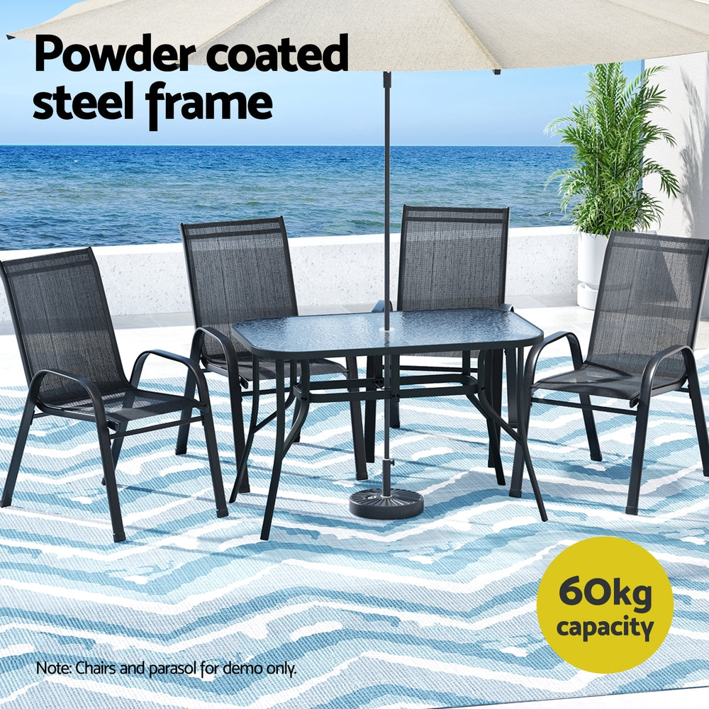 120cm Outdoor Dining Table With Glass Top and Parasol Hole – Black