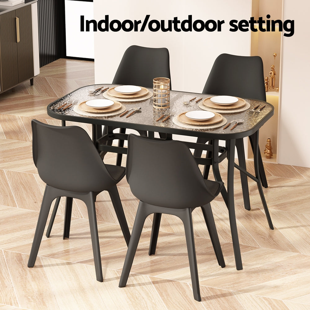 120cm Outdoor Dining Table With Glass Top and Parasol Hole – Black