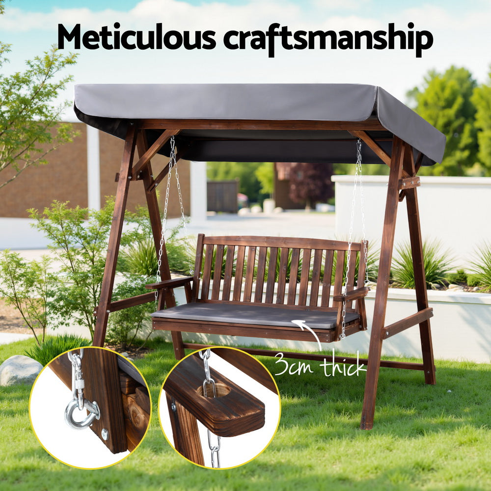 Wooden Swing Chair Garden Bench Canopy 3 Seater Outdoor Furniture