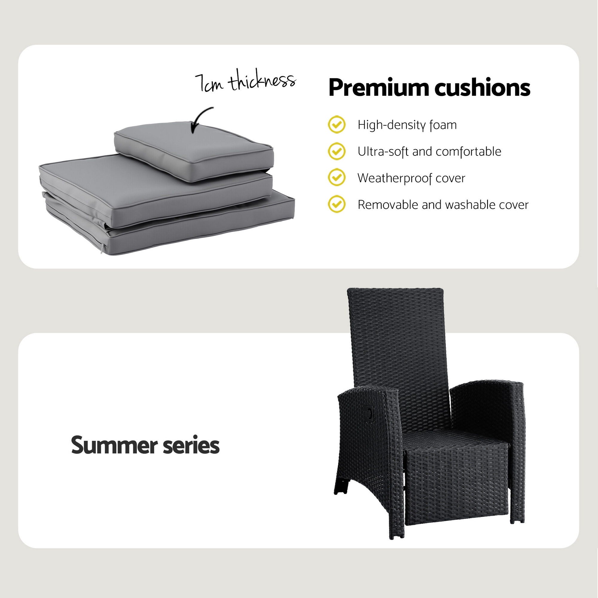 Outdoor Recliner Chairs Sun lounge Wicker Lounger Patio Furniture Adjustable Black