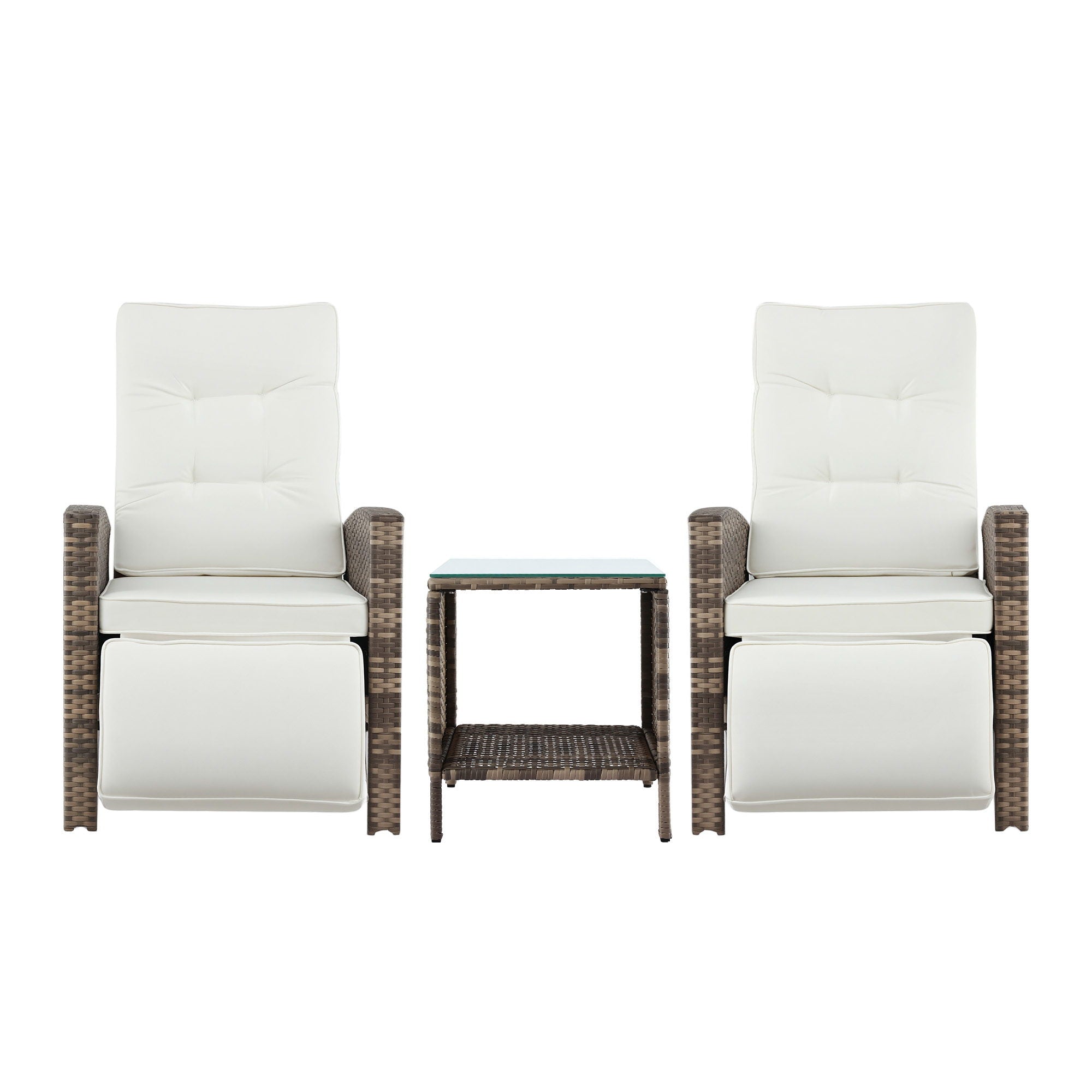 3PC Outdoor Bistro Set with Adjustable Recliner Chairs and Side Table - Brown