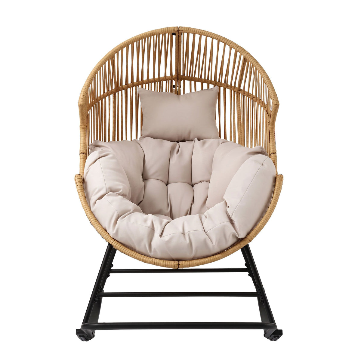 Outdoor Egg Rocking Chair Rattan Lounger with Thick Cushion Patio Furniture - Natural