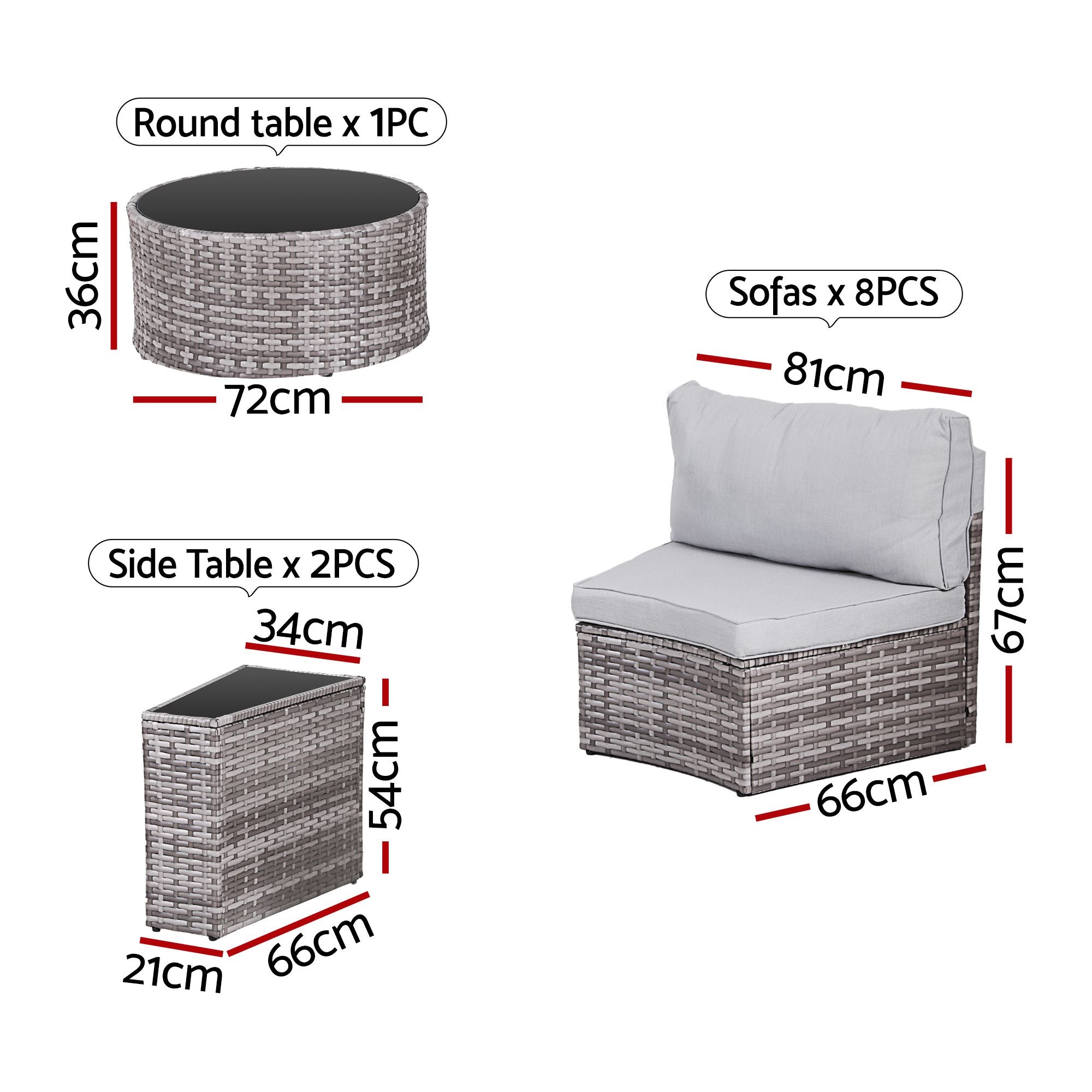 8 Seater Outdoor Sofa Set 11PCS Table Chair Set Garden Rattan Furniture