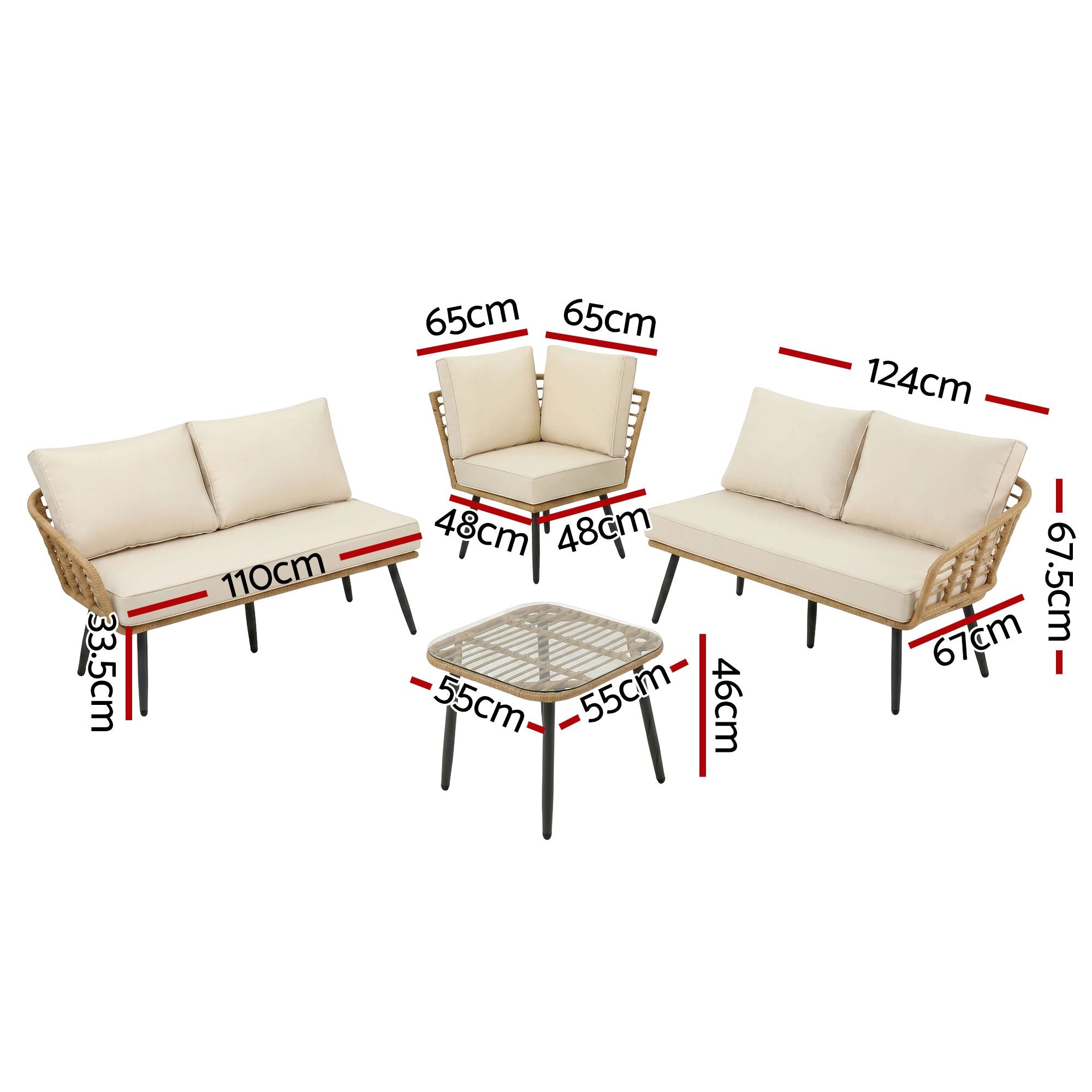 4-Piece Modular Outdoor Sofa Set with Cushions 5 Seater Rattan Furniture