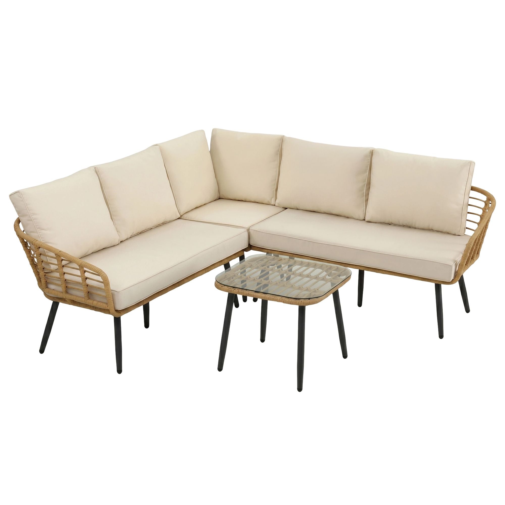 4-Piece Modular Outdoor Sofa Set with Cushions 5 Seater Rattan Furniture