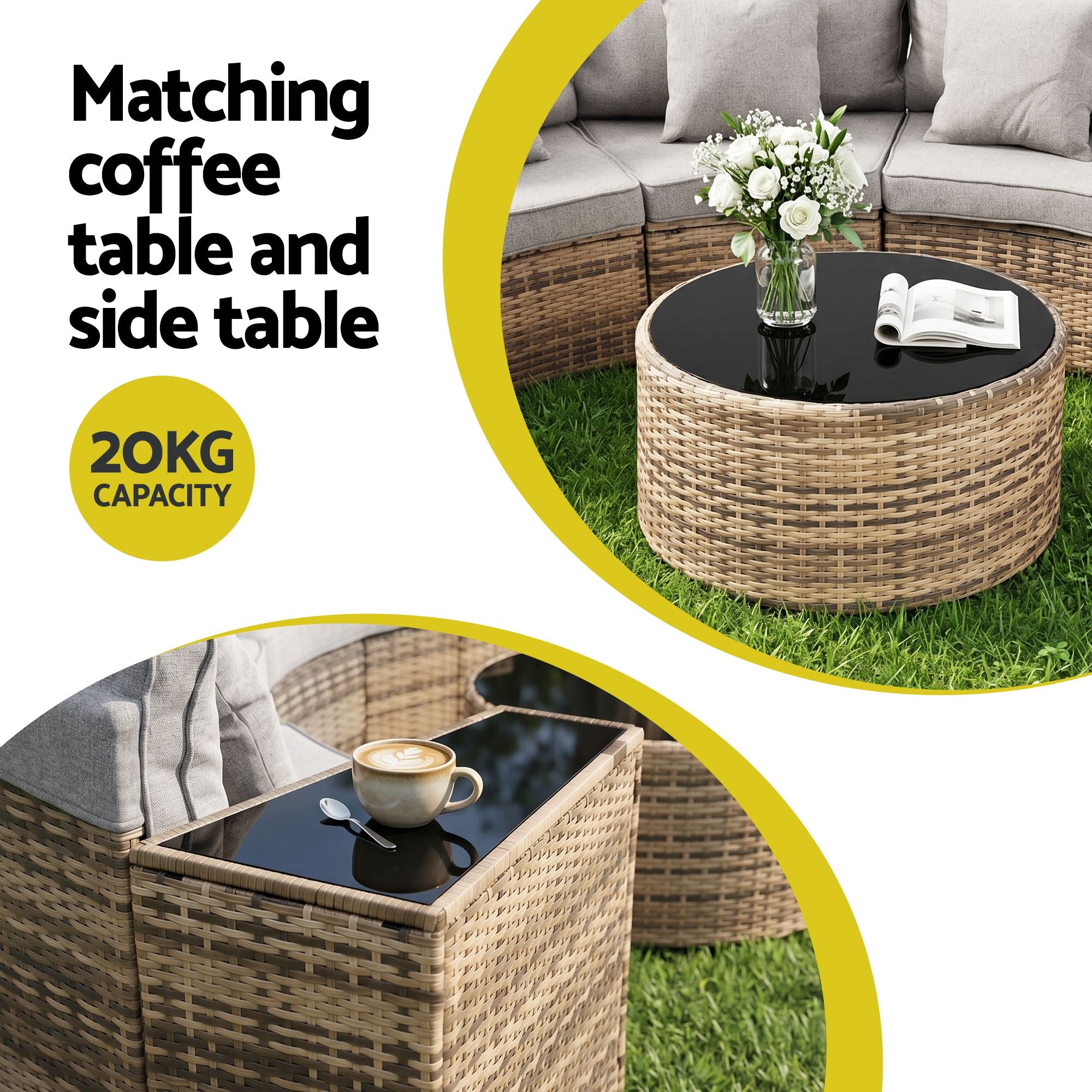 4 Seater Outdoor Sofa Set 7PCS Table Chair Brown Rattan Patio Furniture