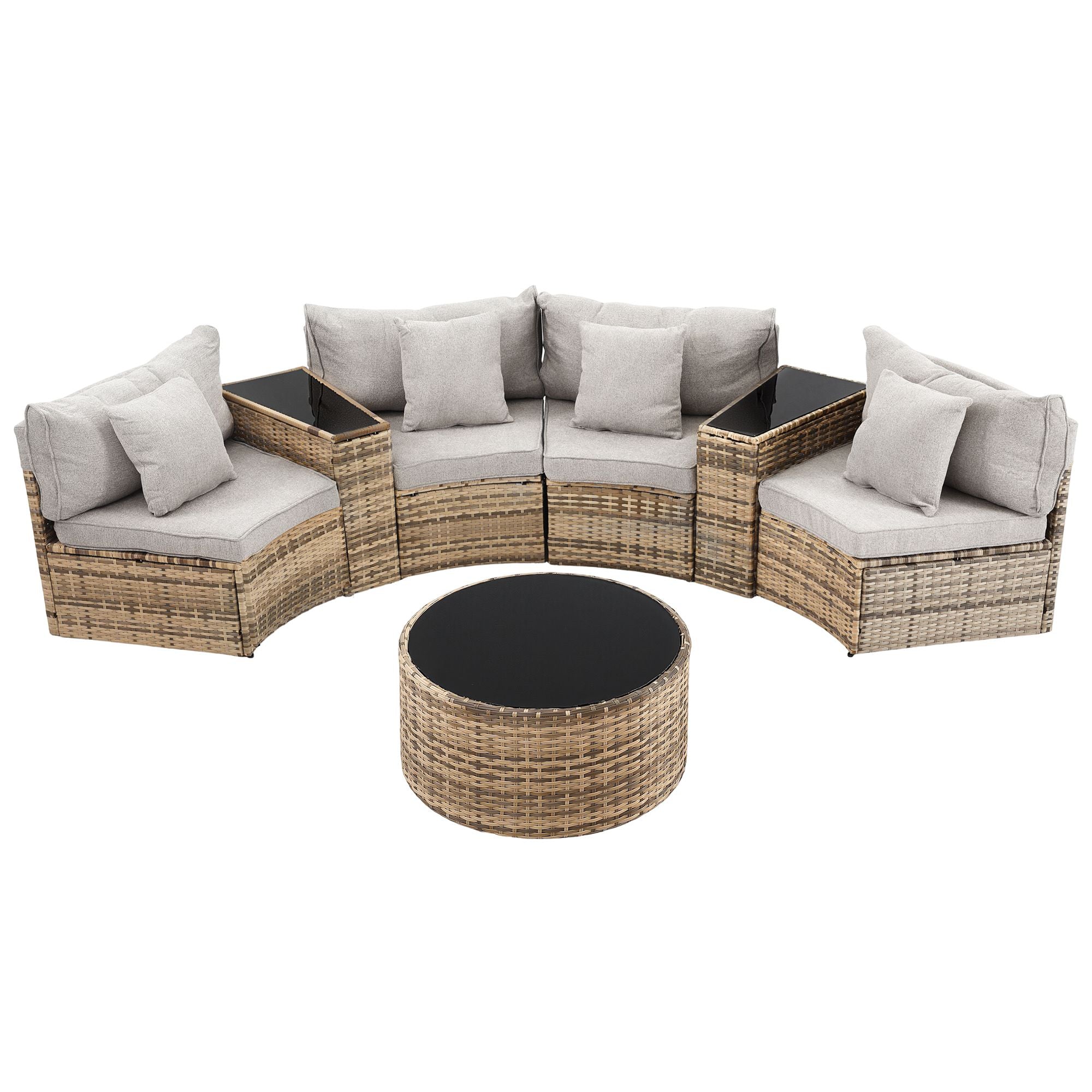 4 Seater Outdoor Sofa Set 7PCS Table Chair Brown Rattan Patio Furniture