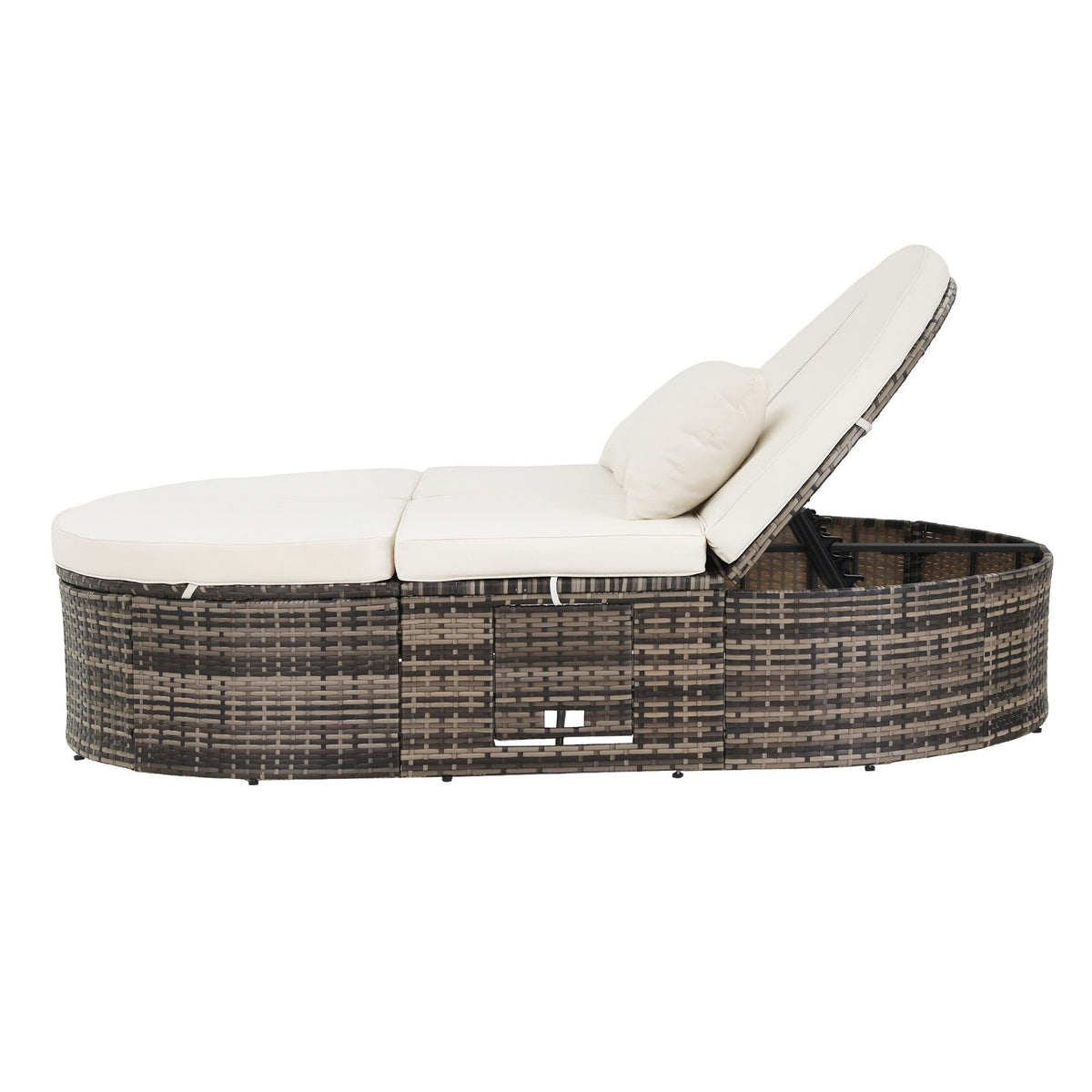 Outdoor Day Bed Sun Lounge with Retractable Side Tray Patio Furniture
