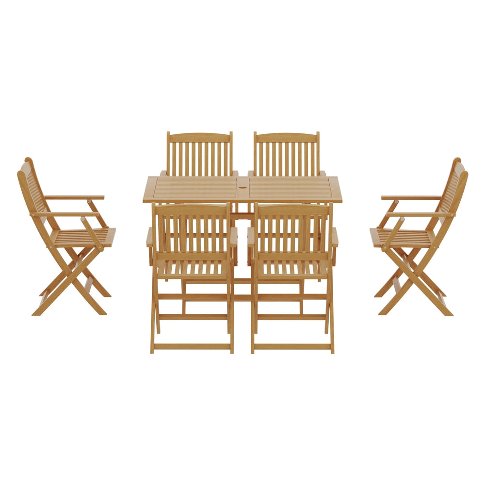 Outdoor Dining Set 7 Piece Wooden Table Chairs Setting Foldable