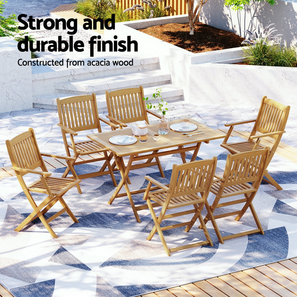 Outdoor Dining Set 7 Piece Wooden Table Chairs Setting Foldable