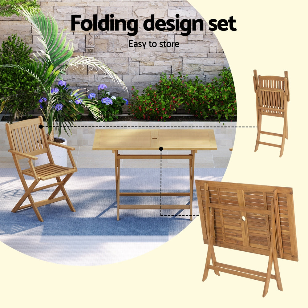 Outdoor Dining Set 7 Piece Wooden Table Chairs Setting Foldable