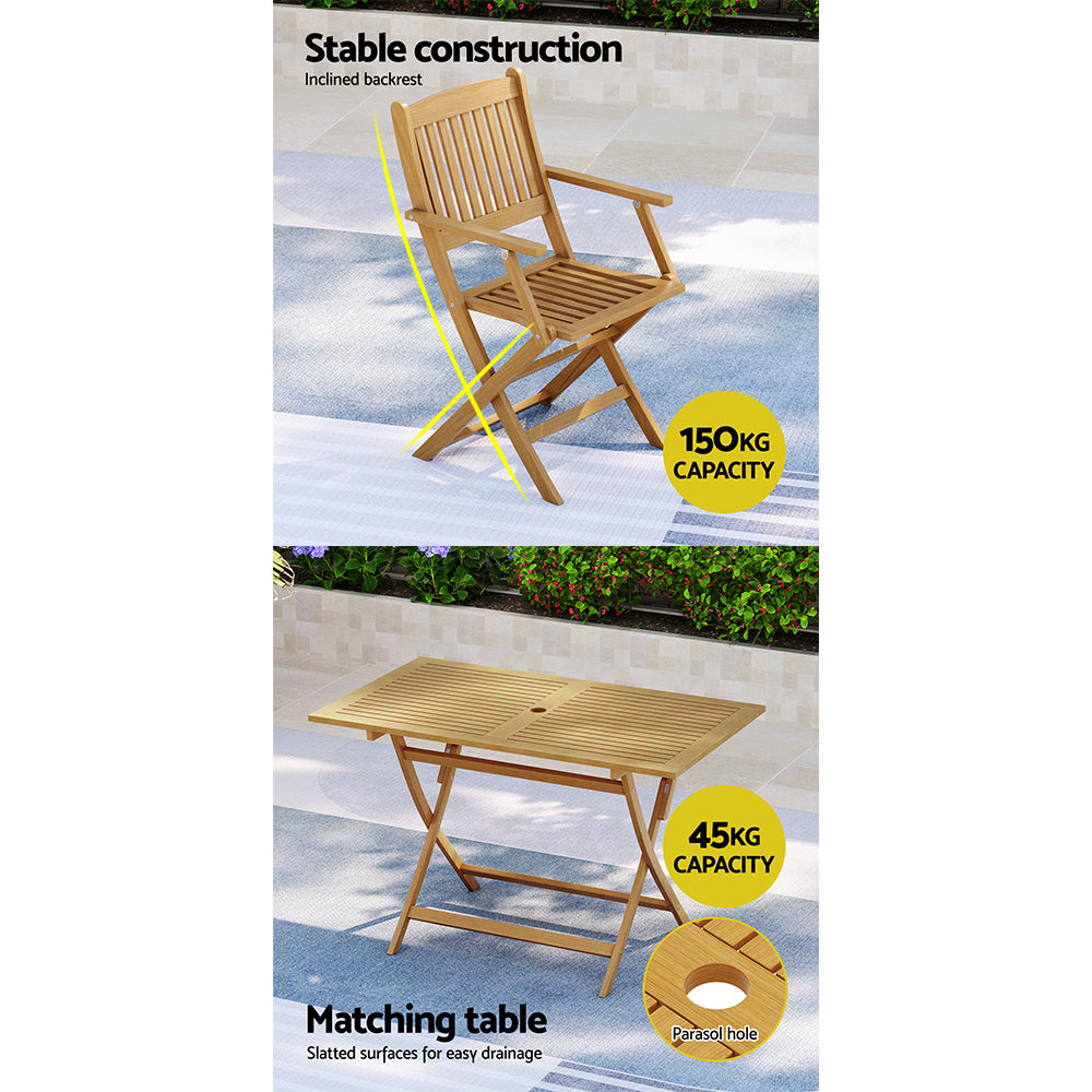 Outdoor Dining Set 7 Piece Wooden Table Chairs Setting Foldable