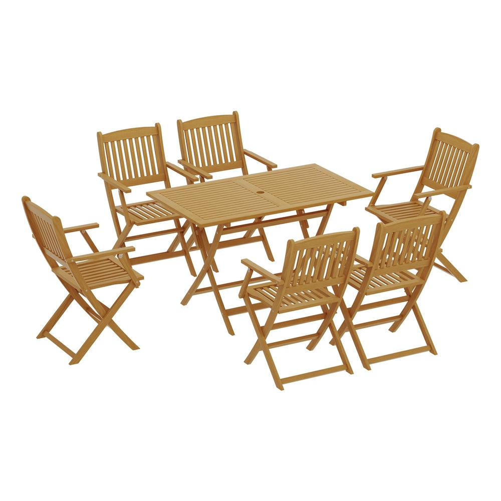 Outdoor Dining Set 7 Piece Wooden Table Chairs Setting Foldable