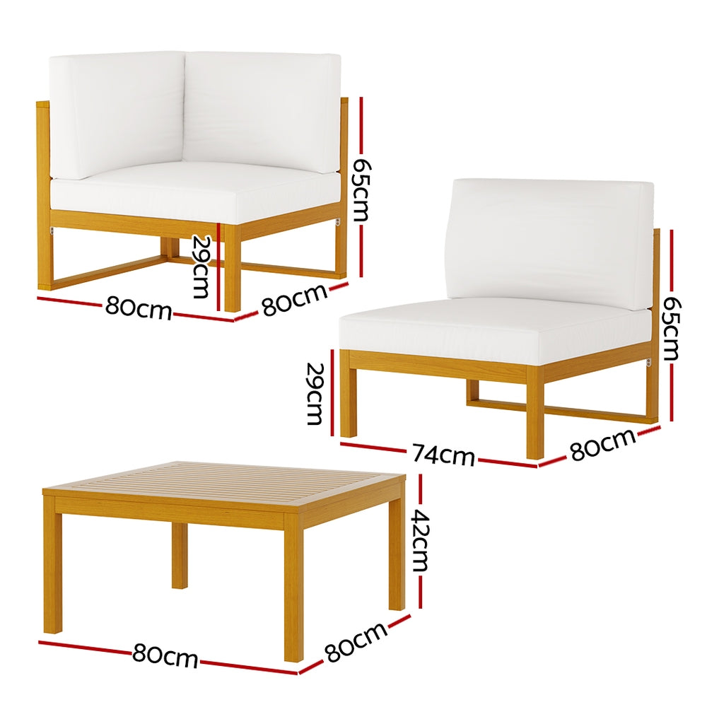 4-Seater Outdoor Sofa Set Wooden Lounge Setting 5PCS